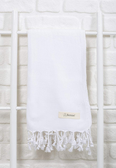 Bersuse 100% Cotton Ventura Premium Turkish Towel - Soft, Absorbent, Quick-Dry Bath & Beach Towel - 37x70 Inches, White