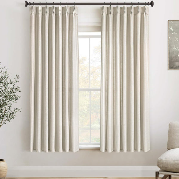 63 Inch Linen Curtains 2 Panel Set for Living Room Natural Beige