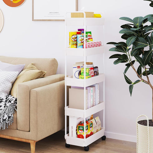 5 Buzowruil Rolling Storage Cart Tier Organizer Mobile Shelving Unit Storage Rolling Utility Cart with Wheels