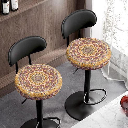 Lotusorchid 2 Boho Stool Covers Round, Mandala Flower Piece Bar Stool Cover Elastic Stool Cushion Cover, Washable Stool