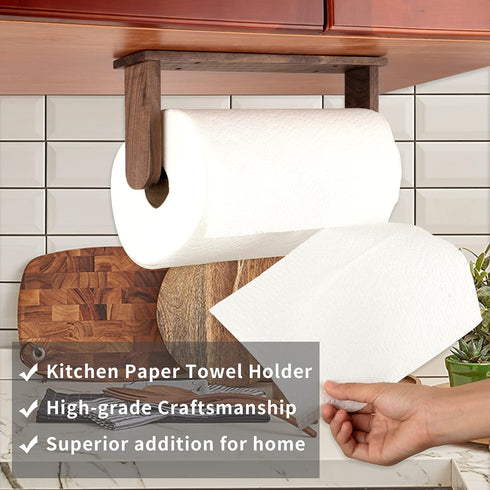 Wood-Paper-Towel-Holder-Under-Cabinet-Kitchen-Handmade - Wall Mounted/Adhesive No Drill Sturdy Roll Hanging Organizer
