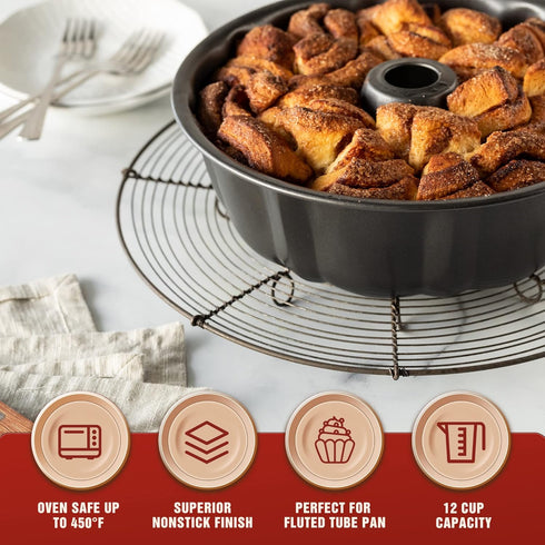 KITESSENSU 9 inch Non-Stick Cake Pans, 12 Cups Premium Fluted Pans for baking, Heavy Duty Carbon Steel Tube Baking Mold, Gray by KITESSENSU