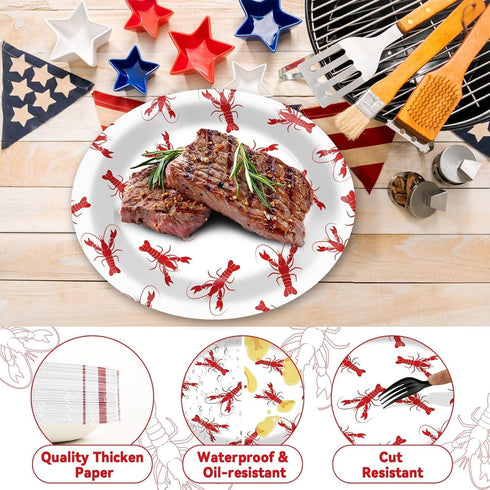50 11 Set PCS Crawfish boil Oval Paper Plates Large Disposable Red Grid Pattern Party Decorations Barbecue Tray