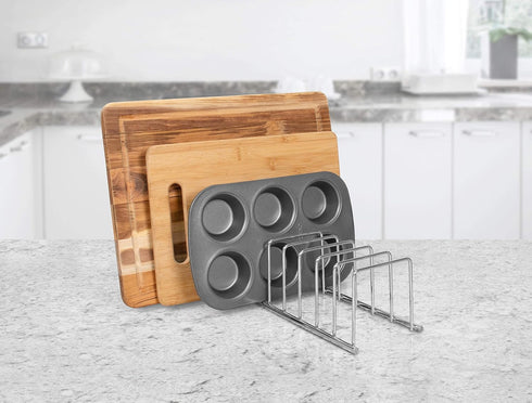 Pot Lid Holder, Stainless Steel Kitchen Organizer Rack, Storage for Bakeware, Pots & Pans, Reusable Containers
