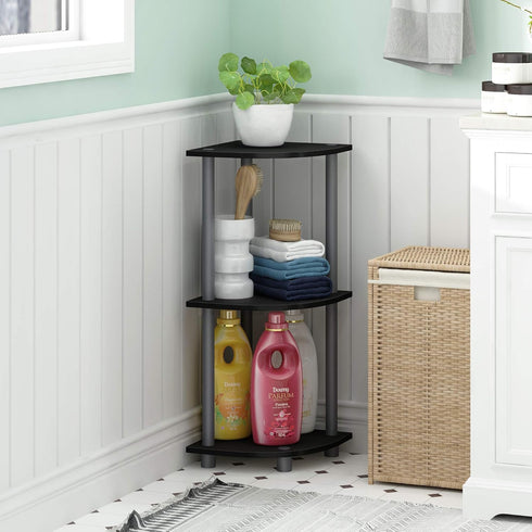 3-Tier Furinno TURN-N-TUBE Corner Shelf, Corner Bookshelf, Display Storage Shelves with Open Shelves, for Organization