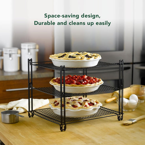 Nifty 3-Tier Cooling Rack – Collapsible Kitchen Countertop Organizer, Non-Stick Coating, Dishwasher Safe for Baking