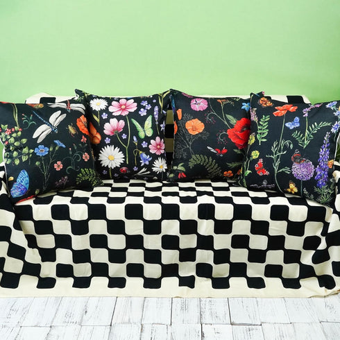ONWAY Outdoor Waterproof Spring Summer Pillow Covers 12x20 Inch Set of 4 Floral Farmhouse Throw Pillows Decorative Cushion Cases for Outdoor Couch Sofa Patio Furniture Home Decoration Black by ONWAY