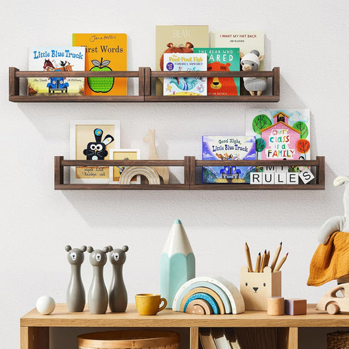 16.5 Inch Set 4, Fixwal Nursery Book Shelves, Nursery Shelves for Kids Rooms, Floating Shelves for Wall of Solid Wood