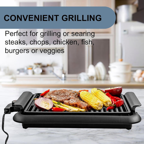 OVENTE Electric Indoor Grill, 15 x 10 Inch Non-Stick Cooking Surface, 1200W Fast Heat Up Power, Black