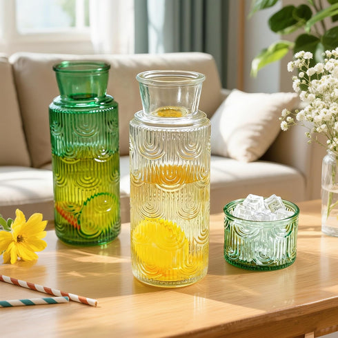 Set 28.5 OZ 6.5 OZ kanpura Bedside Water Carafe and Glass Mouthwash Dispenser for Bathroom Glass Pitcher & Cup Vintage