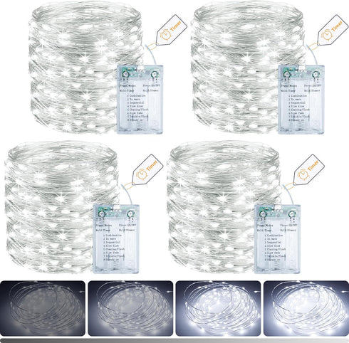 litogo 4 Pack Fairy Lights Battery Operated with Timer, 33FT 100LED Twinkle