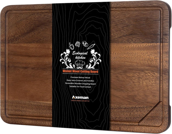 Axeman Walnut Wood Cutting Board with Juice Groove for Kitchen Countertop, Tick
