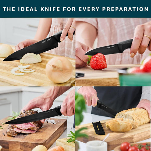 Home Hero 11 Pcs Kitchen Knife Set - High Carbon Stainless Steel Knife Block Set with Sharpener and Ergonomic Handles