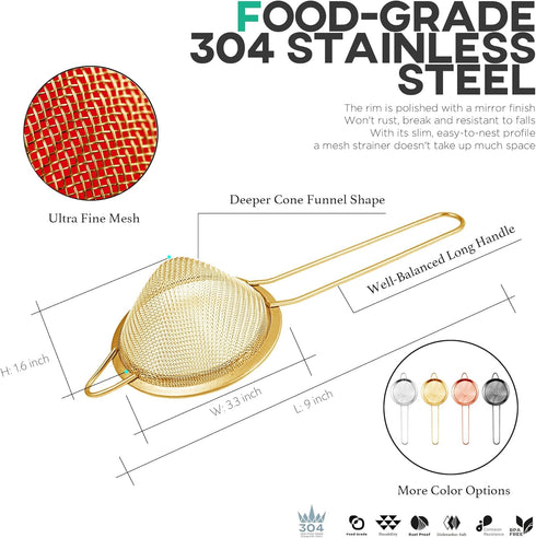 Homestia Fine Mesh Strainer for Kitchen - 304 Stainless Steel Sieve for Food, Tea, Oil, Easy to Clean