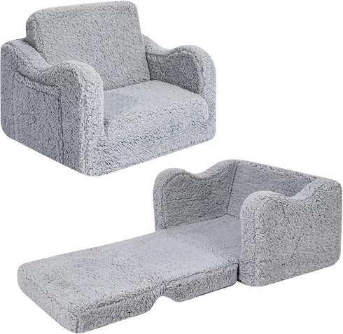 Kids Couch for Toddlers, 2-in-1 Kids Sofa Chair, Comfy Soft Foldable Toddler