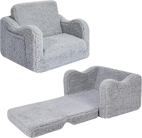 Kids Couch for Toddlers, 2-in-1 Kids Sofa Chair, Comfy Soft Foldable Toddler