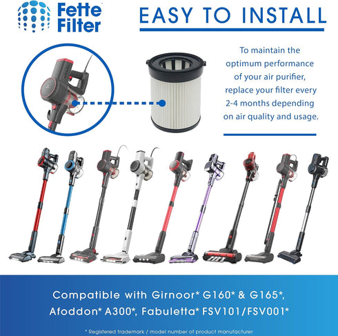 Fette Filter FSV001 Hepa Filter Replacement Pack of 4 Compatible with Fabuletta FSV001 FSV101 Girnoor G165 G160 Afoddon