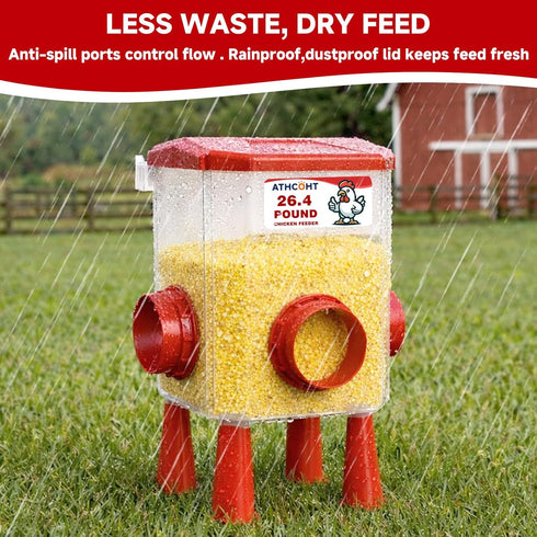 ATHCOHT Set 3.1 Gallon/26.4 4 3 Large Chicken Feeder and Waterer Pounds, Automatic Chicken Waterer with Cups & Feeder