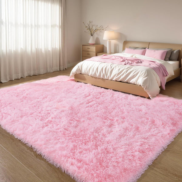 KICHOWUA KCHOWUA Pink Fluffy Area Rug for Girls' Bedroom, 5'x8' Machine Washable Plush