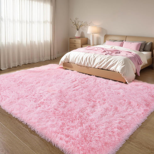KICHOWUA 4x6 Pink Fluffy Area Rugs for Bedroom Girls, Soft Washable Fuzzy Furry Shag Rug for Kids Room, Nursery, Dorm