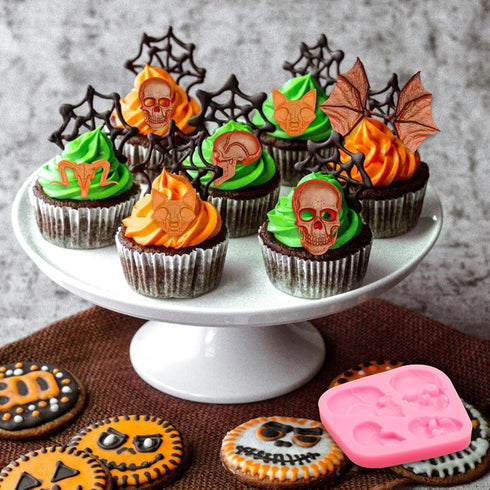 Halloween Fondant Molds, Skull Sheep Head Bat Wings Silicone Molds for Cake Decoration, Set of 5