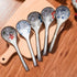 Large Hand-Painted Japanese and Korean Ceramic Soup Spoon Set of 5, Long Handle Rice Spoons