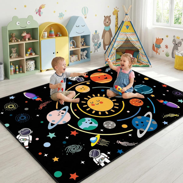 Space Rugs for Kids Bedroom,Outer Space Rug for Boys Room with Solar