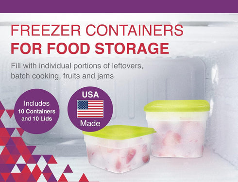 Arrow Reusable Plastic Storage Container Set, 10 Pack, 1 Pint/16 Ounce Each, BPA-Free, Dishwasher/Microwave Safe
