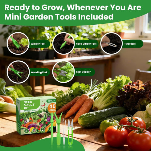 45 Pack 17,000+ Vegetable Seeds Variety - Non-GMO Heirloom for Planting Indoor & Outdoor Garden - Seed Vault Kit