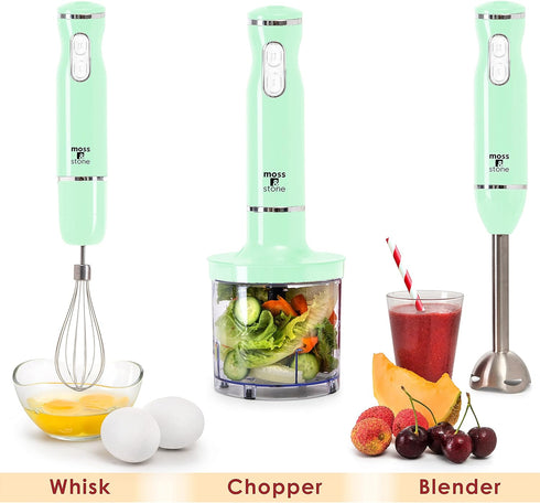 Moss & Stone Hand Blender Electric, 300 Watt Stick Blender with Egg Whisk & Chopper