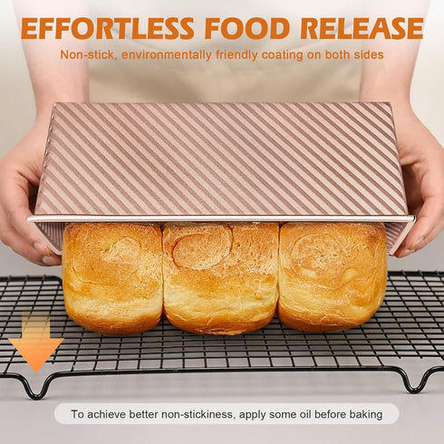 Dipanist 2Pack 2.2LB Large Bread Pan with Lids Dough Capacity, Non-Stick Carbon Steel Bread Pans for Homemade Sandwich