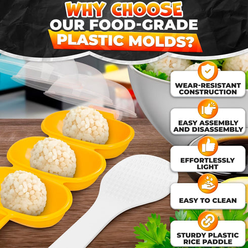 Rice Ball Mold with Paddle Spoon, DIY Kit for Temari Sushi, Yaki-Onigiri, Great for Sushi Plate Decorating