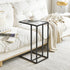 UHGD001B YMYNY C-Shaped End Table, Tempered Glass Sofa Side Table, TV Tray CouchTable That Slide Under for Small Space