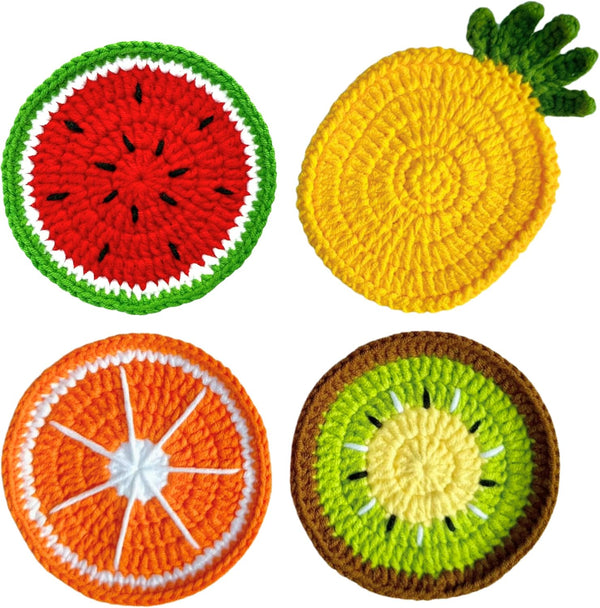 Drink Coasters Set of 4, Cute Crochet Fruit Coaster Gifts for Women,