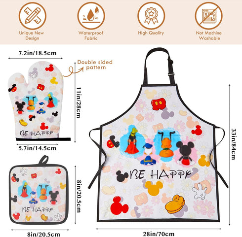 Mouse Wooden Spoons for Cooking, Cartoon Bamboo Utensils Set with Apron, Oven Mitt, Potholder, 8PCS Cute Gifts for