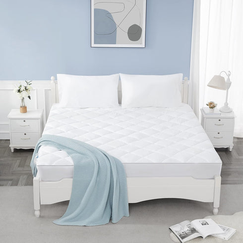 Sunflower Twin Mattress Pad, Hypoallergenic Cotton Cover for College Dorm, Extra Deep Pocket Quilted Protector