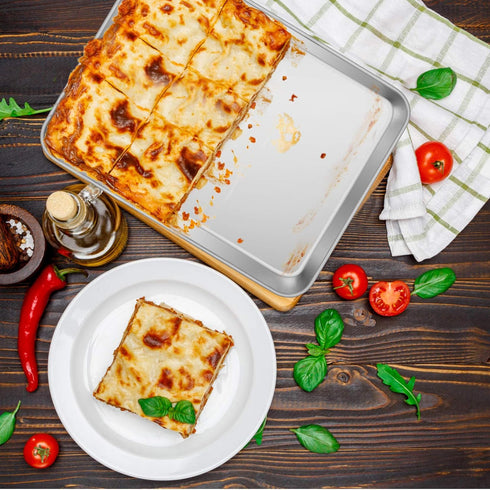 P&P CHEF Deep Baking Pan Set of 3, Stainless Steel Baking Sheet Lasagna Rectangle Cake Pan for Oven Use