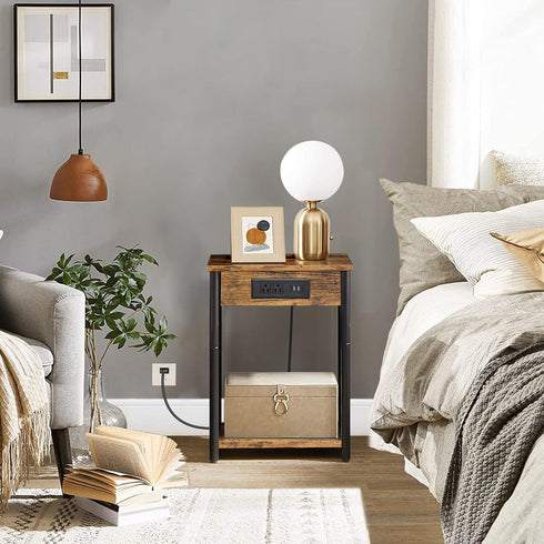 21.8H V1TB01BB025 (1 TUTOTAK Nightstand with Charging Station, End Table, Side Table with USB, Night Stand with Storage
