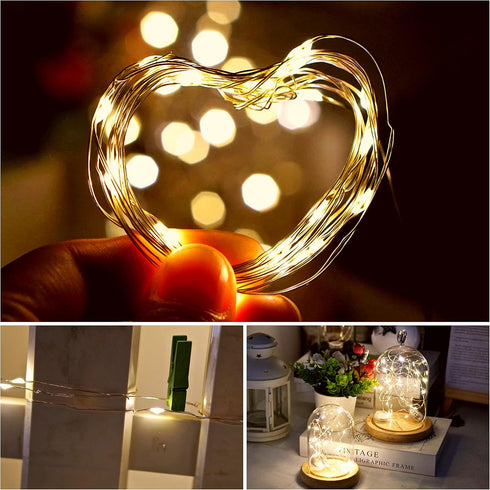 Twinkle Fairy Lights Battery Powered 20 LED on 7.2feet Silvery Copper Wire for DIY Wedding Party Decor (Warm White)