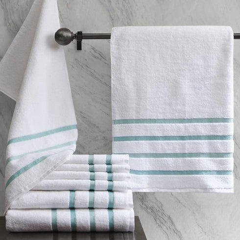 Comfort Spaces 8 Piece Cotton Bath Towel Set, Striped Ultra Soft, Quick Dry, Multi-Sizes, Zero Twist Aqua