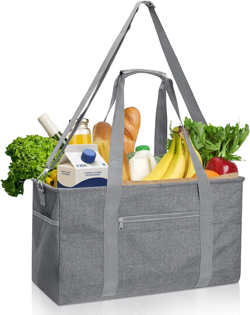 42L 22"x9.8"x11.8" GARPROVM Extra Large Grocery Tote Bag, Reusable Grocery Bags, Foldable Shopping Bag Beach Bag