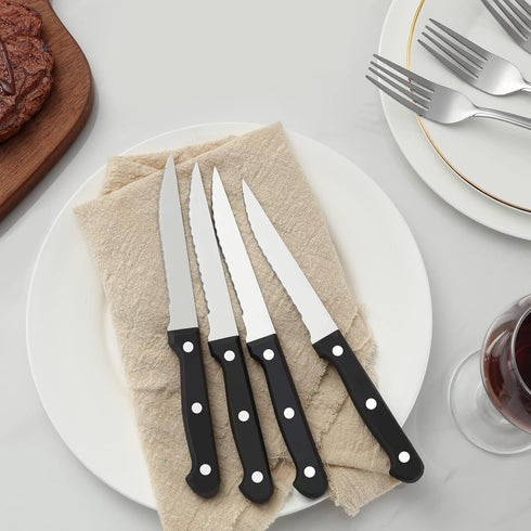 BEWOS Steak Knives Set of 16, Triple Rivet Serrated Blades, Stainless Steel Dinner Knives, Dishwasher Safe
