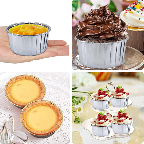 50 Pack Foil Cupcake Liners with Dome Lids, LNYZQUS 5.5 Oz Large Muffin Cups, Disposable