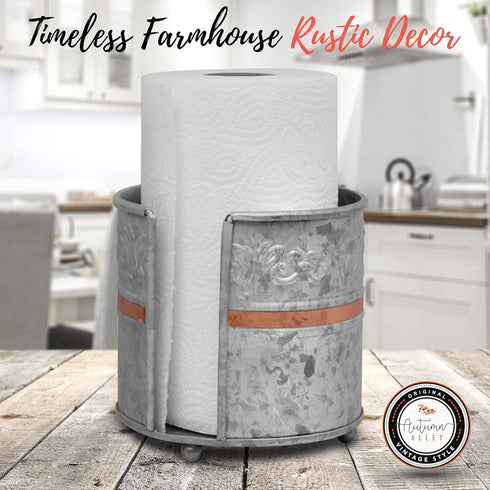 Autumn Alley Farmhouse Galvanized Kitchen Paper Towel Holder – Vintage Style Weighted Countertop Design – Rustic Warm Copper Accent with Galvanized Metal for Industrial Flair by Autumn Alley