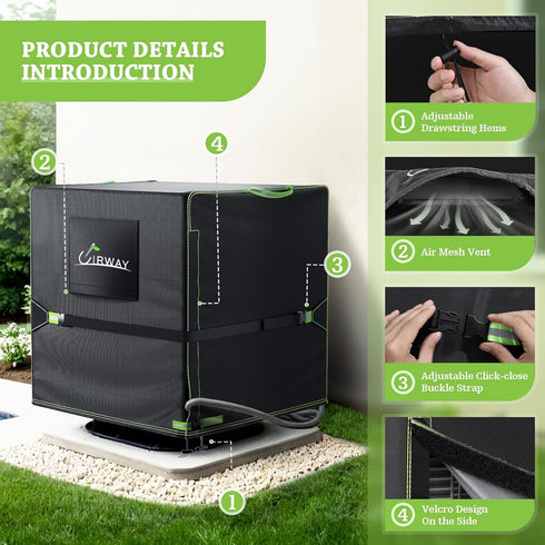 UIRWAY Winter Air Conditioner Cover, Heavy Duty 420D Waterproof Square Cover for Central AC Unit, Fits Up to 36''