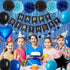 Blue and Black Happy Birthday Party Decorations Kit, Banner, Fringe Curtain, Foil Balloons, Cake Topper for Birthday
