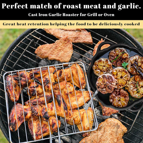 Cast Iron Garlic Roaster for Kitchen Grill Oven, Indoor or Outdoor BBQ Grill Garlic Tools, Garlic Baker