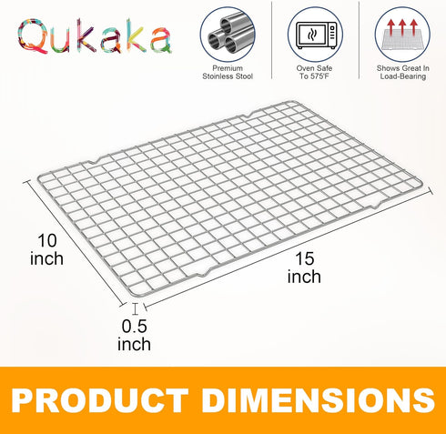 2PCS Heavy Duty Cooling Racks for Cooking and Baking, 10" x 15" Stainless Steel Wire Rack, Oven & Dishwasher Safe