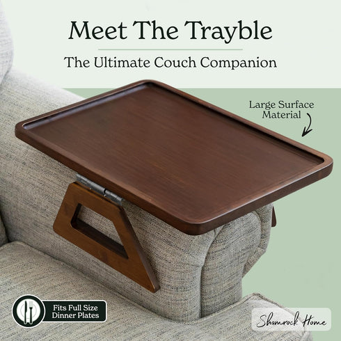 15.75 11inch, Shamrock Home Bamboo Trayble Couch Arm Table, Clip On Tray Sofa Table for Couches. Sofa Arm Tray for TV
