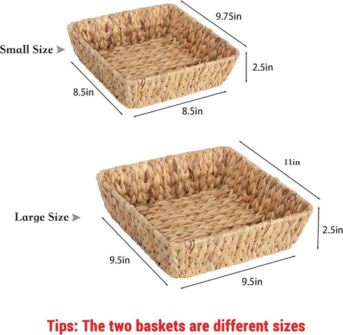 2 Pack, Set Small Wicker Basket Tray Small Rattan Basket for Gifts,Entryway Console,Tabletop,Office | Woven Wicker